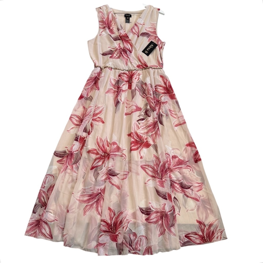NWT Alexa B Floral Print Rhinestones Beautiful Maxi Dress Women’s Size 14W - Picture 2 of 14